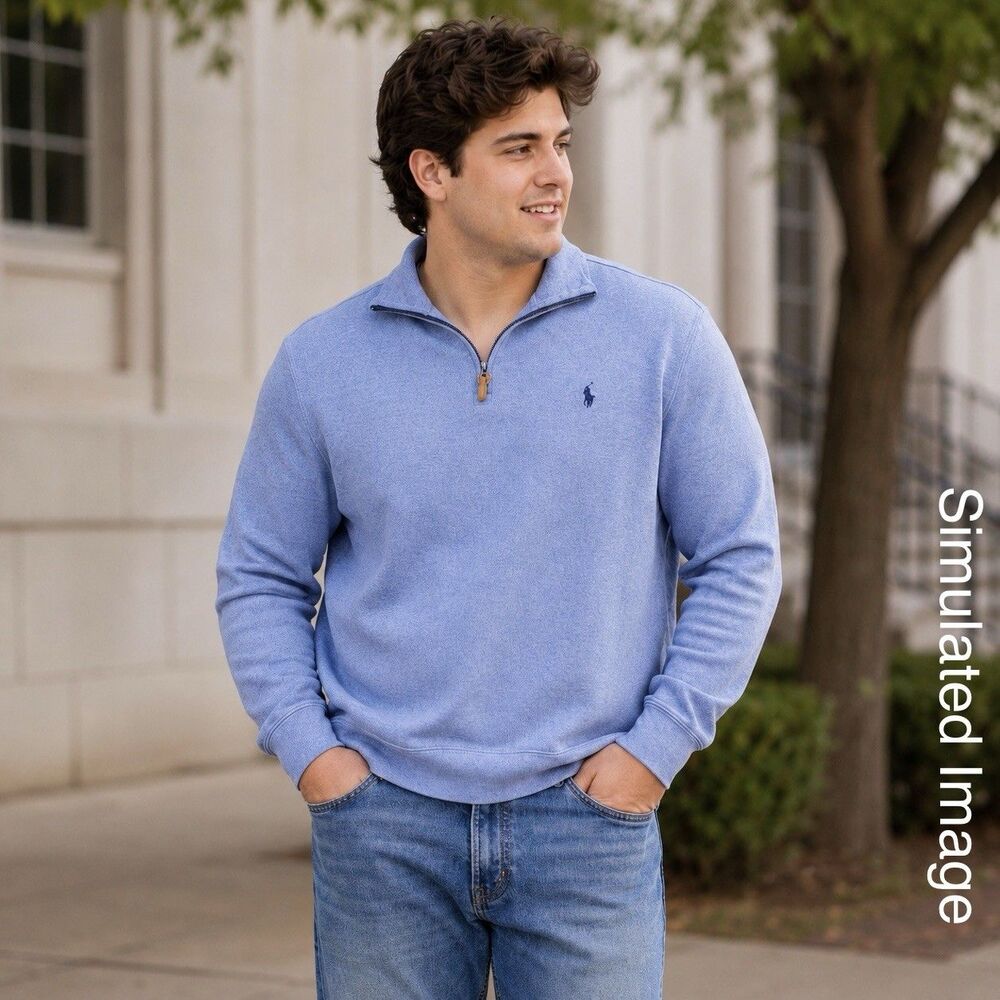 Polo Ralph Lauren Quarter Zip Pullover Mens XL Blue Cotton Pony Sweater